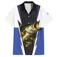 Personalized Bass Fishing Family Matching Off The Shoulder Long Sleeve Dress and Hawaiian Shirt Jumping Fish and Blue White Lightning Pattern Design - Wonder Print Shop