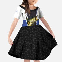 Personalized Bass Fishing Family Matching Off Shoulder Maxi Dress and Hawaiian Shirt Jumping Fish and Blue White Lightning Pattern Design - Wonder Print Shop