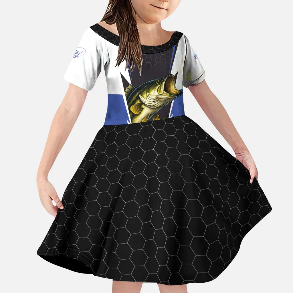 Personalized Bass Fishing Family Matching Puletasi and Hawaiian Shirt Jumping Fish and Blue White Lightning Pattern Design - Wonder Print Shop