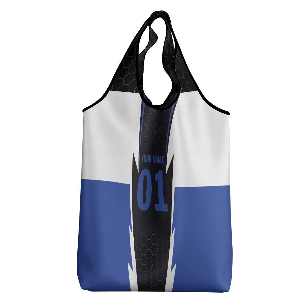 Personalized Bass Fishing Grocery Bag Jumping Fish and Blue White Lightning Pattern Design - Wonder Print Shop