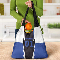 Personalized Bass Fishing Grocery Bag Jumping Fish and Blue White Lightning Pattern Design - Wonder Print Shop