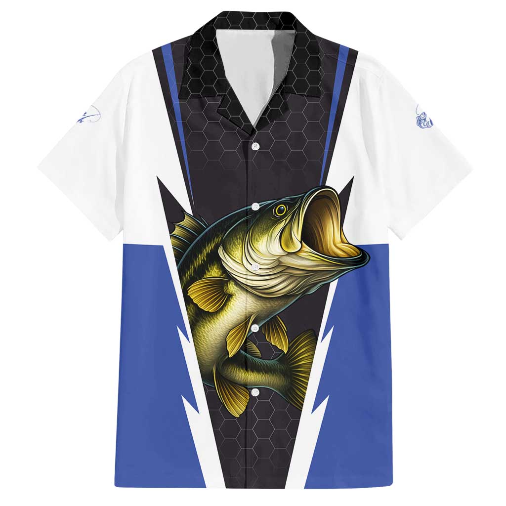 Personalized Bass Fishing Hawaiian Shirt Jumping Fish and Blue White Lightning Pattern Design - Wonder Print Shop