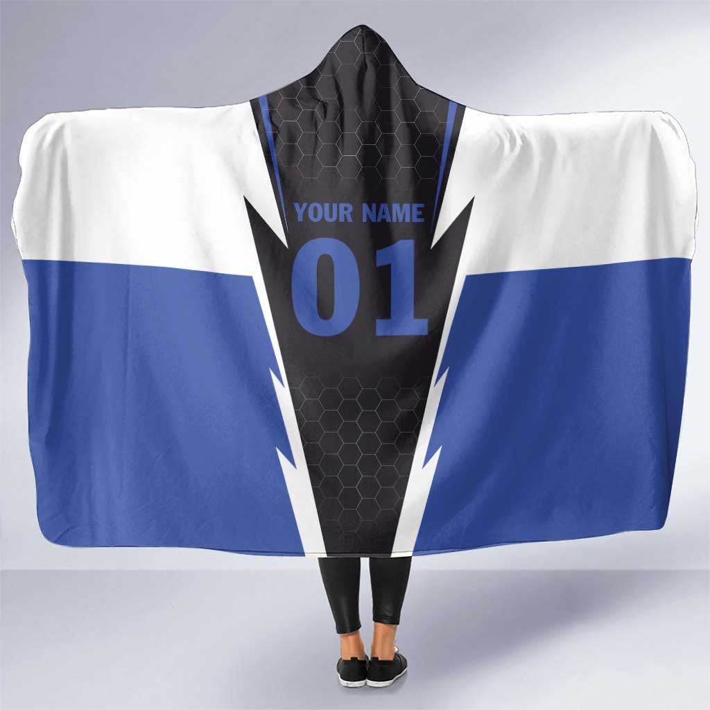 Personalized Bass Fishing Hooded Blanket Jumping Fish and Blue White Lightning Pattern Design - Wonder Print Shop