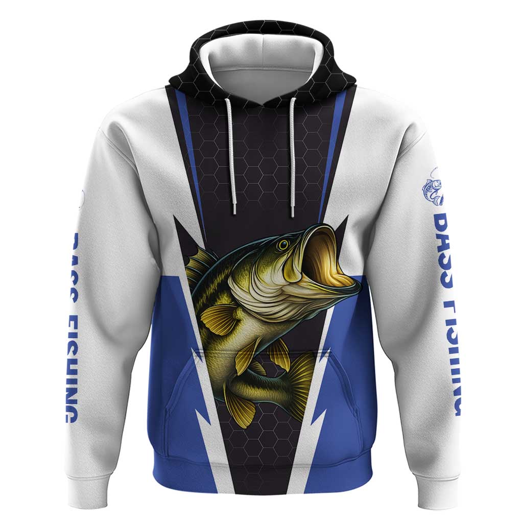 Personalized Bass Fishing Hoodie Jumping Fish and Blue White Lightning Pattern Design - Wonder Print Shop