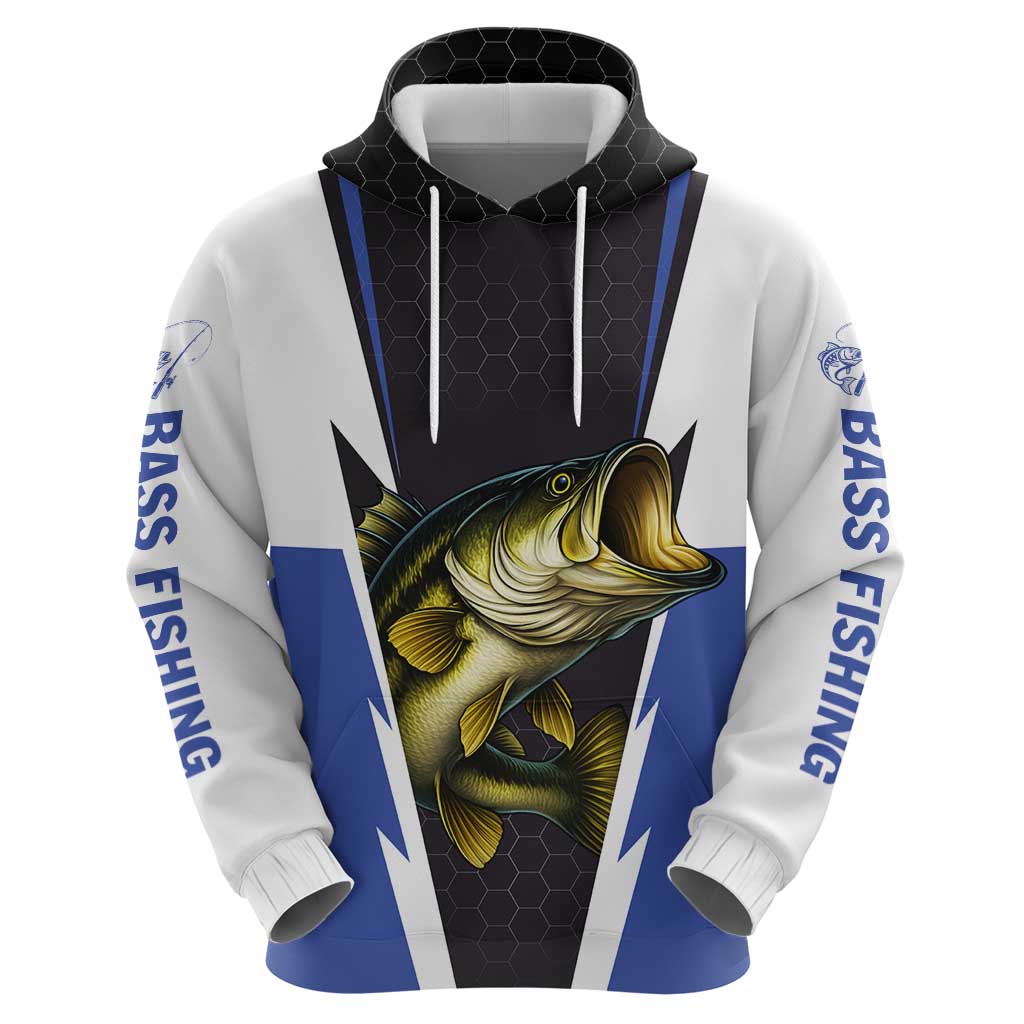 Personalized Bass Fishing Hoodie Jumping Fish and Blue White Lightning Pattern Design - Wonder Print Shop