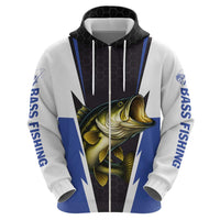 Personalized Bass Fishing Hoodie Jumping Fish and Blue White Lightning Pattern Design - Wonder Print Shop