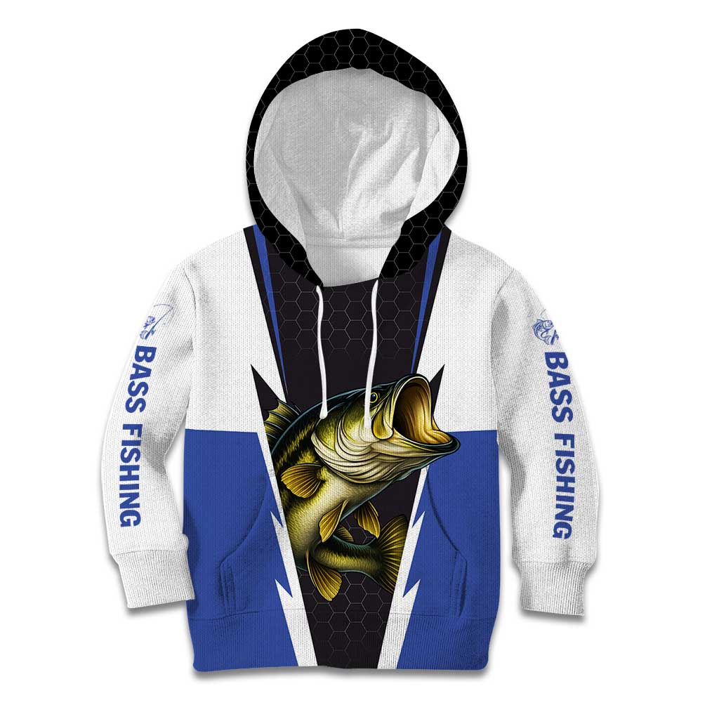 Personalized Bass Fishing Kid Hoodie Jumping Fish and Blue White Lightning Pattern Design - Wonder Print Shop