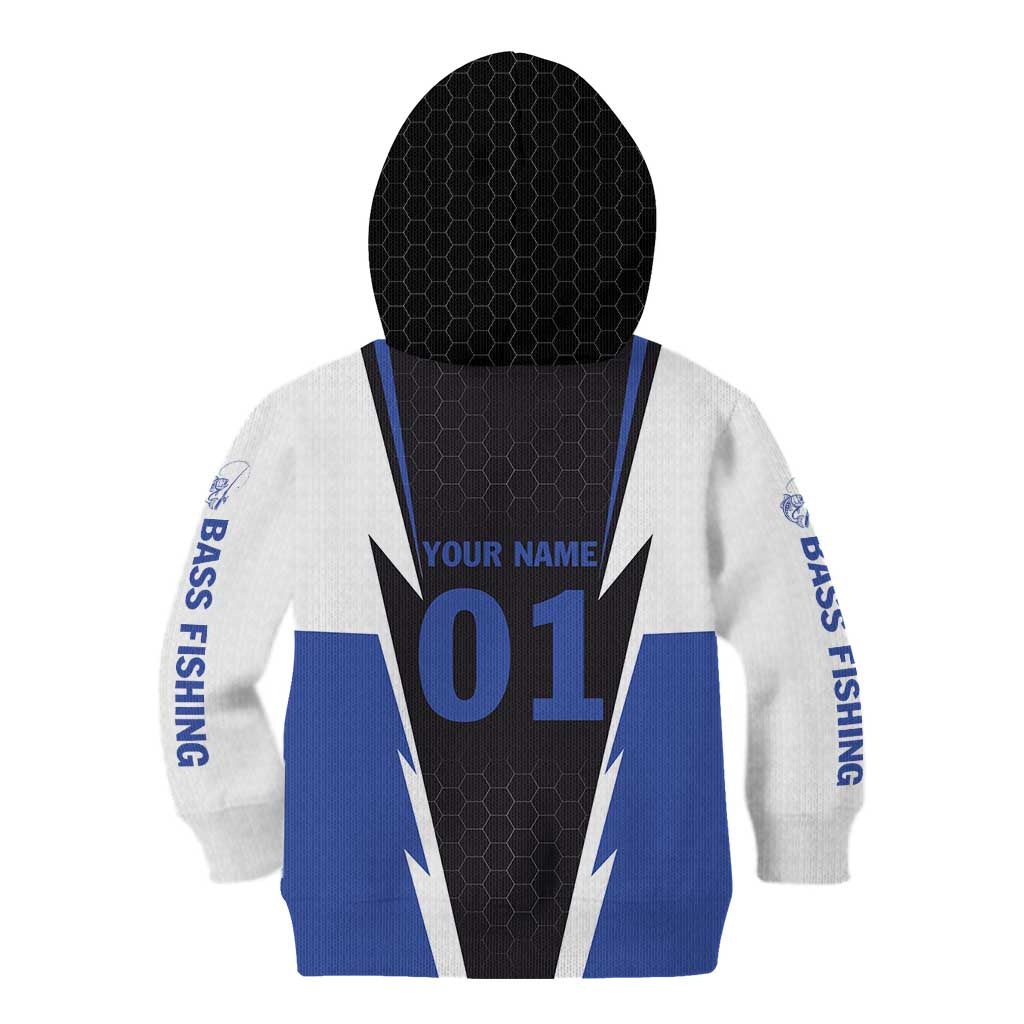 Personalized Bass Fishing Kid Hoodie Jumping Fish and Blue White Lightning Pattern Design - Wonder Print Shop
