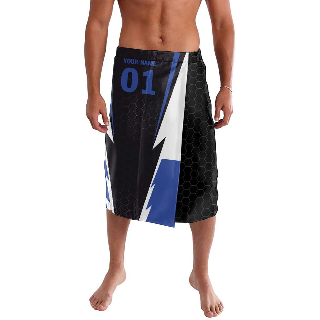 Personalized Bass Fishing Lavalava Jumping Fish and Blue White Lightning Pattern Design - Wonder Print Shop