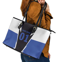 Personalized Bass Fishing Leather Tote Bag Jumping Fish and Blue White Lightning Pattern Design - Wonder Print Shop
