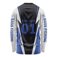 Personalized Bass Fishing Long Sleeve Shirt Jumping Fish and Blue White Lightning Pattern Design - Wonder Print Shop