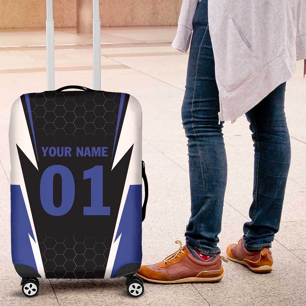 Personalized Bass Fishing Luggage Cover Jumping Fish and Blue White Lightning Pattern Design - Wonder Print Shop