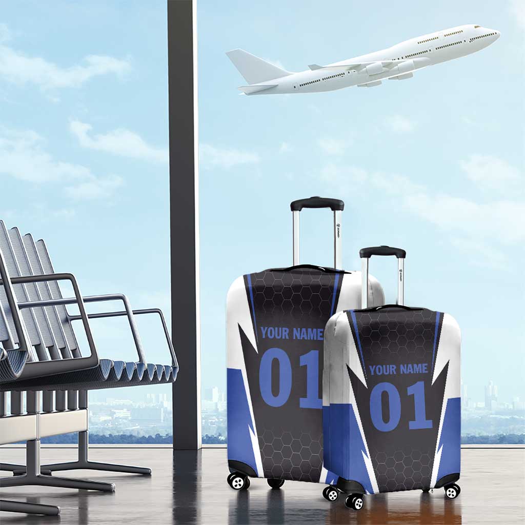 Personalized Bass Fishing Luggage Cover Jumping Fish and Blue White Lightning Pattern Design - Wonder Print Shop