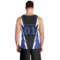 Personalized Bass Fishing Men Tank Top Jumping Fish and Blue White Lightning Pattern Design - Wonder Print Shop