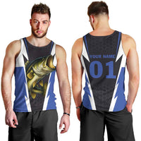 Personalized Bass Fishing Men Tank Top Jumping Fish and Blue White Lightning Pattern Design - Wonder Print Shop