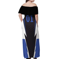 Personalized Bass Fishing Off Shoulder Maxi Dress Jumping Fish and Blue White Lightning Pattern Design - Wonder Print Shop