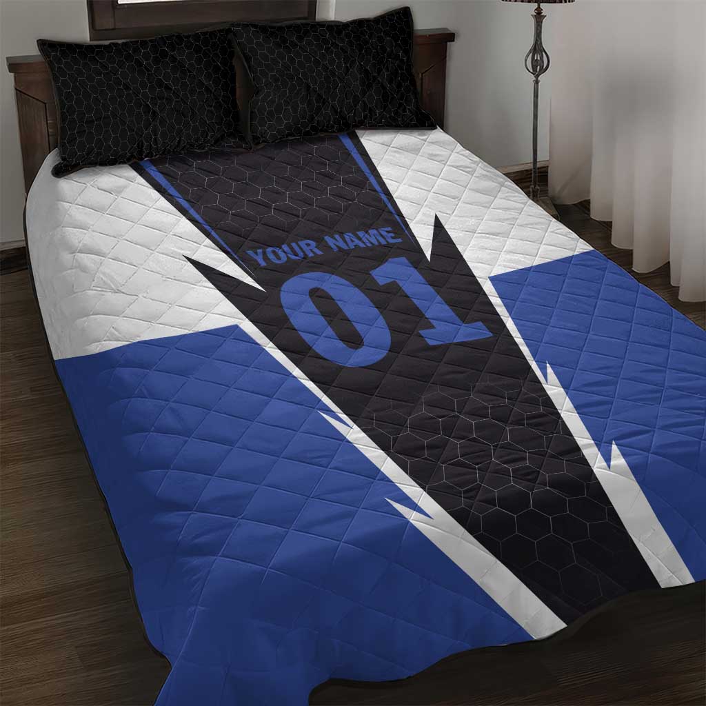 Personalized Bass Fishing Quilt Bed Set Jumping Fish and Blue White Lightning Pattern Design - Wonder Print Shop