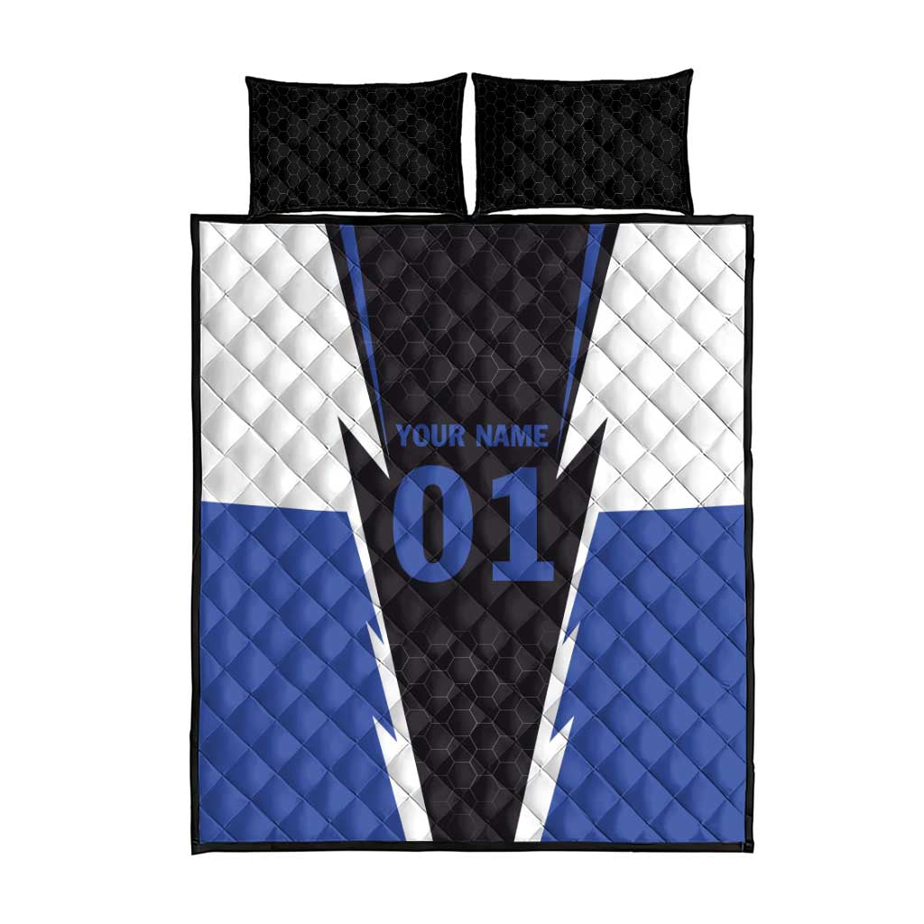 Personalized Bass Fishing Quilt Bed Set Jumping Fish and Blue White Lightning Pattern Design - Wonder Print Shop