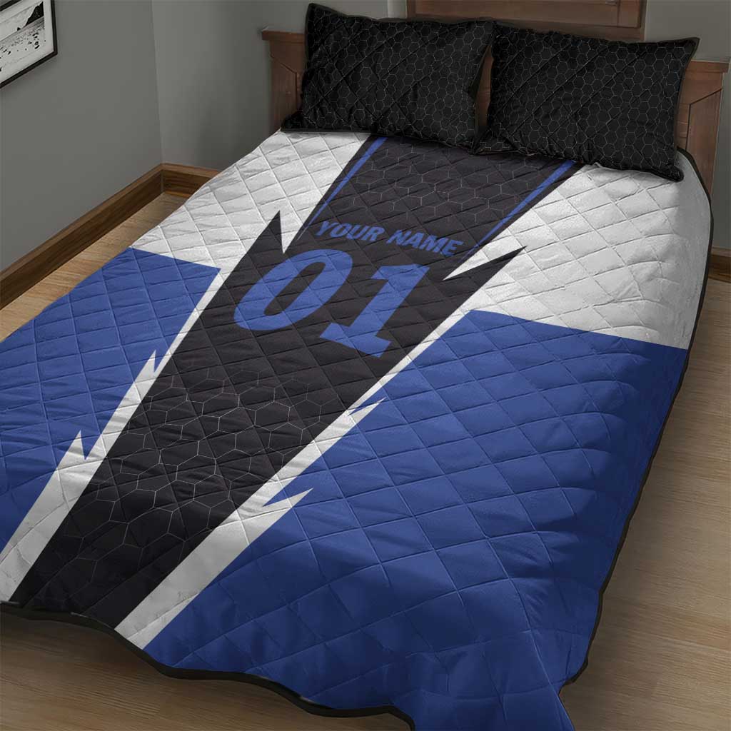 Personalized Bass Fishing Quilt Bed Set Jumping Fish and Blue White Lightning Pattern Design - Wonder Print Shop