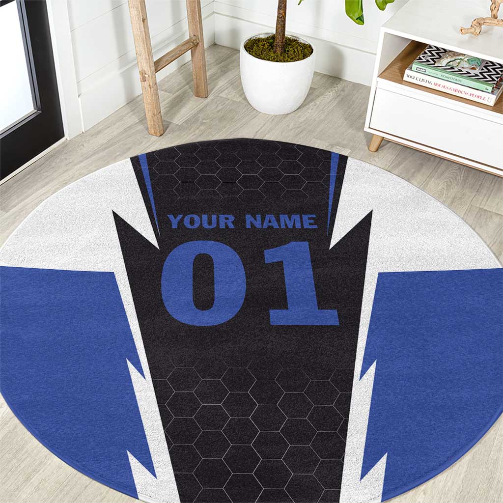 Personalized Bass Fishing Round Carpet Jumping Fish and Blue White Lightning Pattern Design - Wonder Print Shop