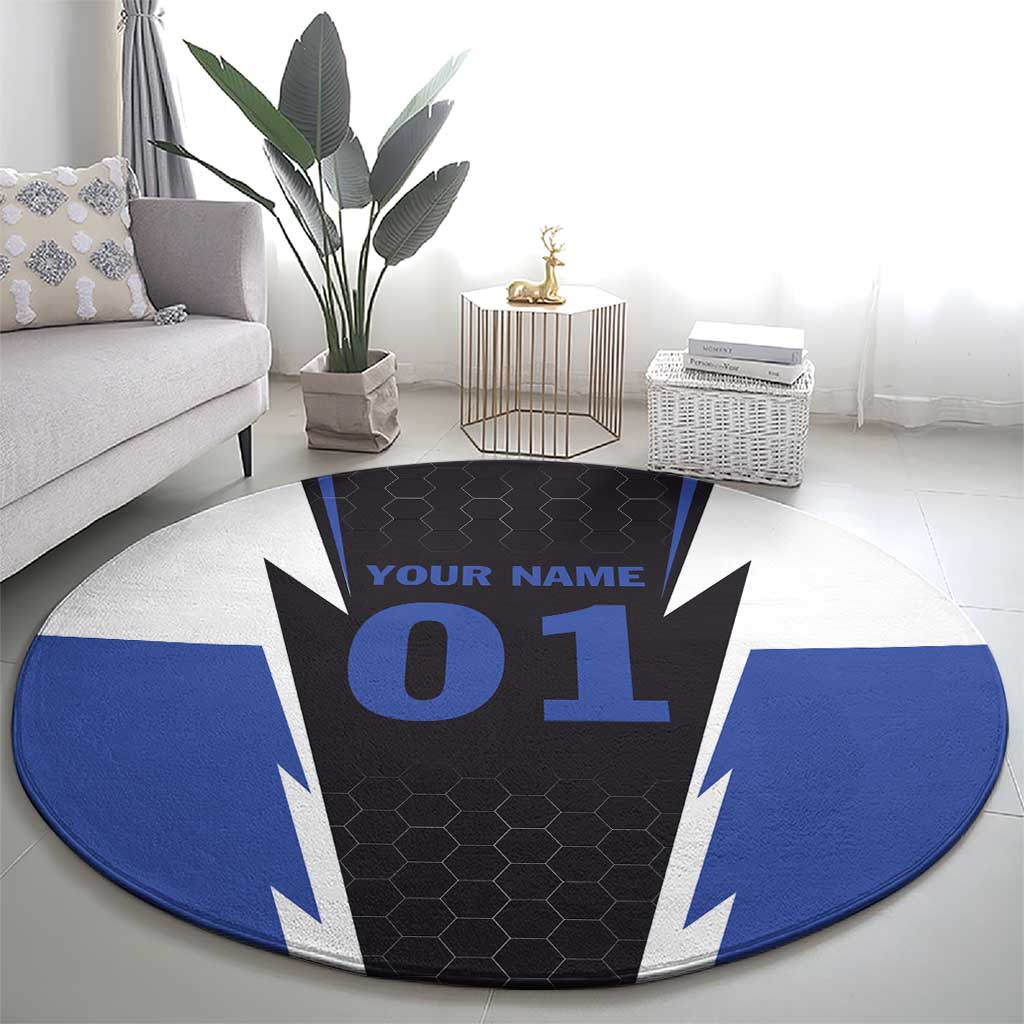 Personalized Bass Fishing Round Carpet Jumping Fish and Blue White Lightning Pattern Design - Wonder Print Shop