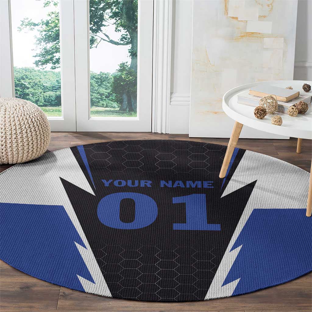 Personalized Bass Fishing Round Carpet Jumping Fish and Blue White Lightning Pattern Design - Wonder Print Shop