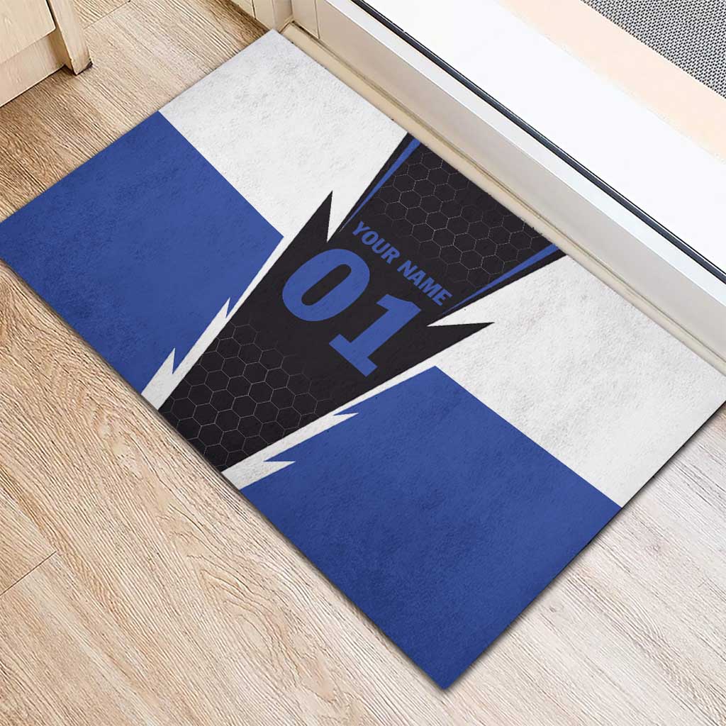 Personalized Bass Fishing Rubber Doormat Jumping Fish and Blue White Lightning Pattern Design - Wonder Print Shop
