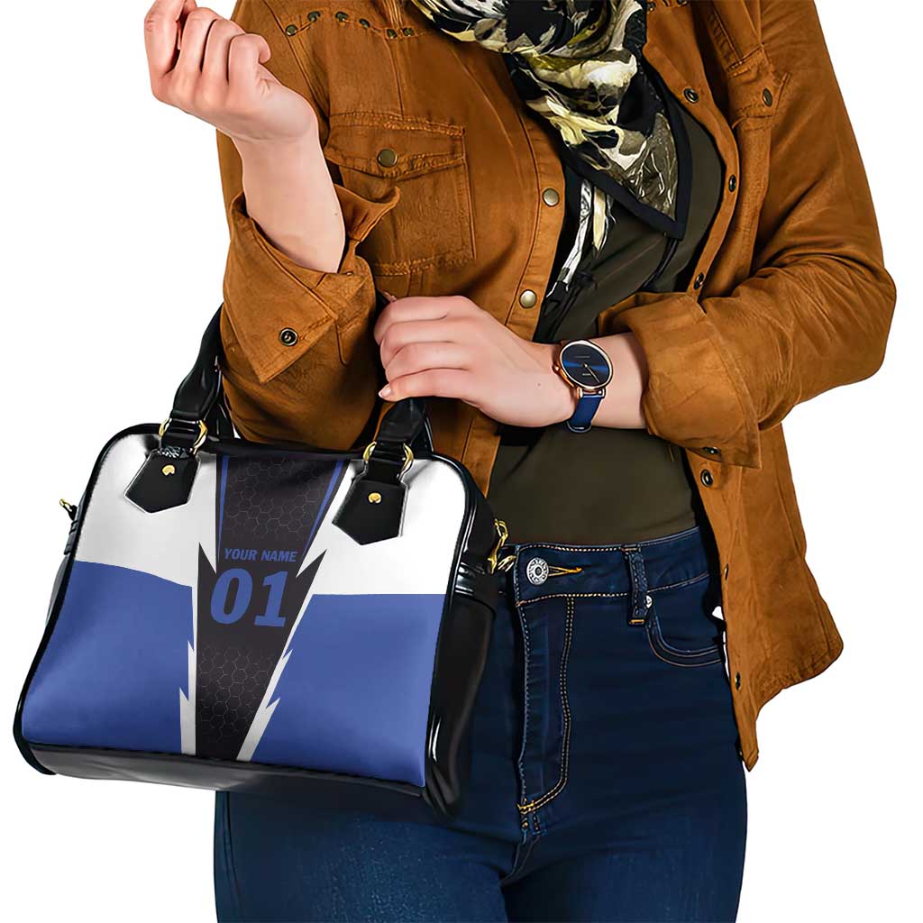 Personalized Bass Fishing Shoulder Handbag Jumping Fish and Blue White Lightning Pattern Design - Wonder Print Shop