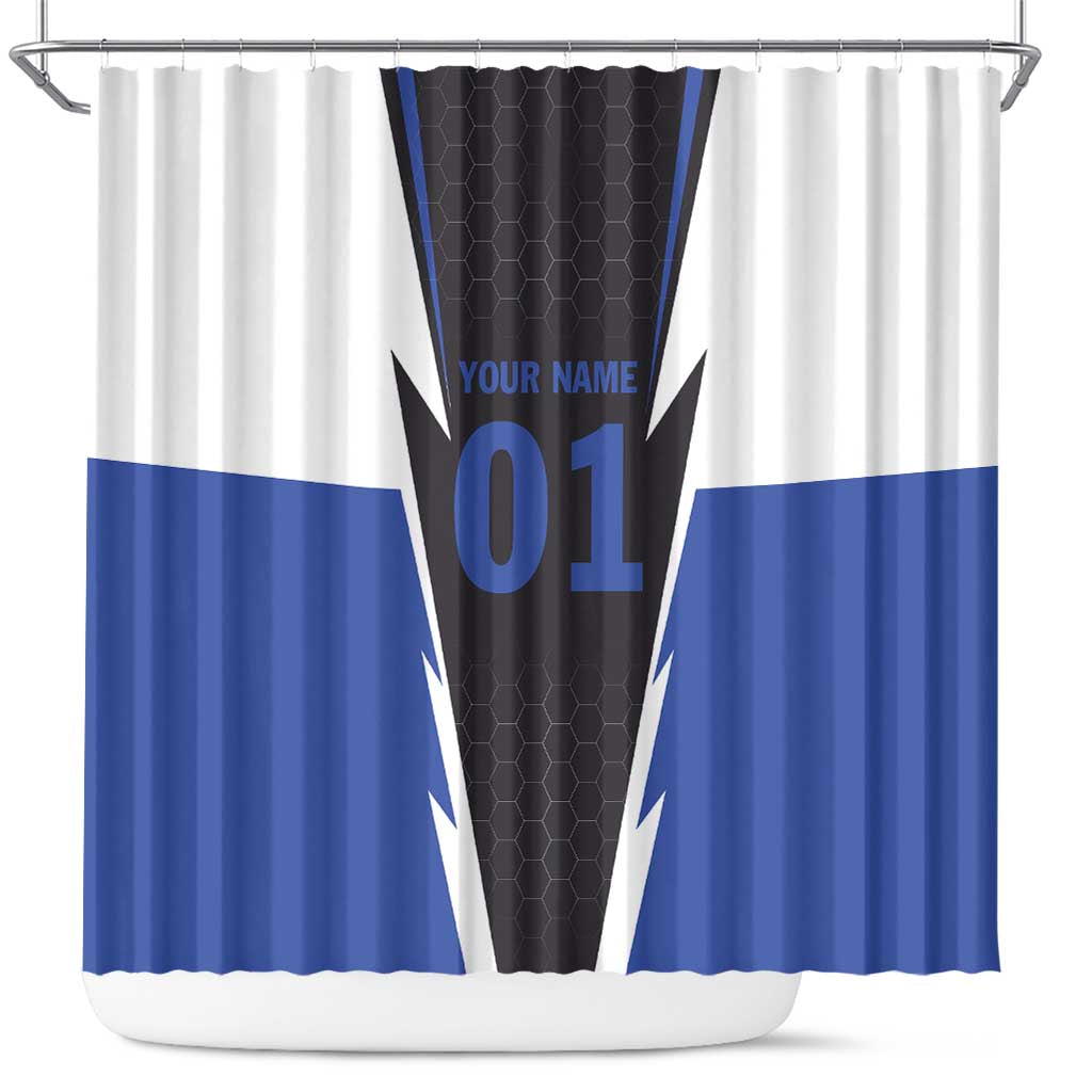 Personalized Bass Fishing Shower Curtain Jumping Fish and Blue White Lightning Pattern Design - Wonder Print Shop