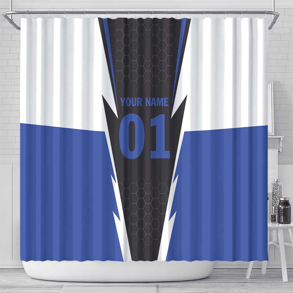 Personalized Bass Fishing Shower Curtain Jumping Fish and Blue White Lightning Pattern Design - Wonder Print Shop