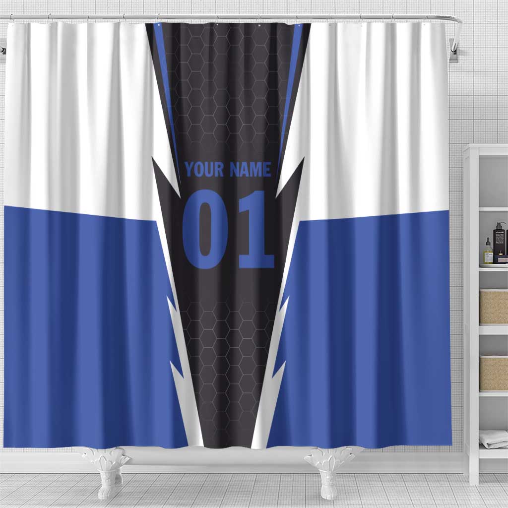 Personalized Bass Fishing Shower Curtain Jumping Fish and Blue White Lightning Pattern Design - Wonder Print Shop