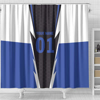 Personalized Bass Fishing Shower Curtain Jumping Fish and Blue White Lightning Pattern Design - Wonder Print Shop