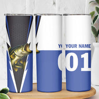 Personalized Bass Fishing Skinny Tumbler Jumping Fish and Blue White Lightning Pattern Design - Wonder Print Shop