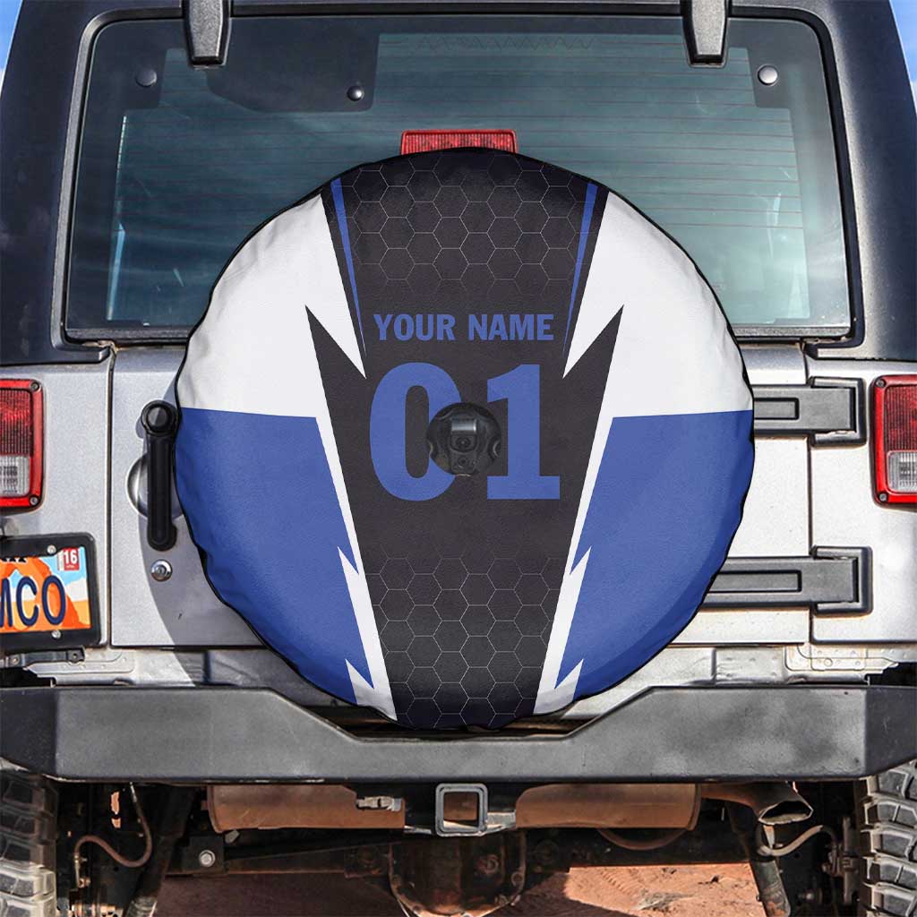 Personalized Bass Fishing Spare Tire Cover Jumping Fish and Blue White Lightning Pattern Design - Wonder Print Shop