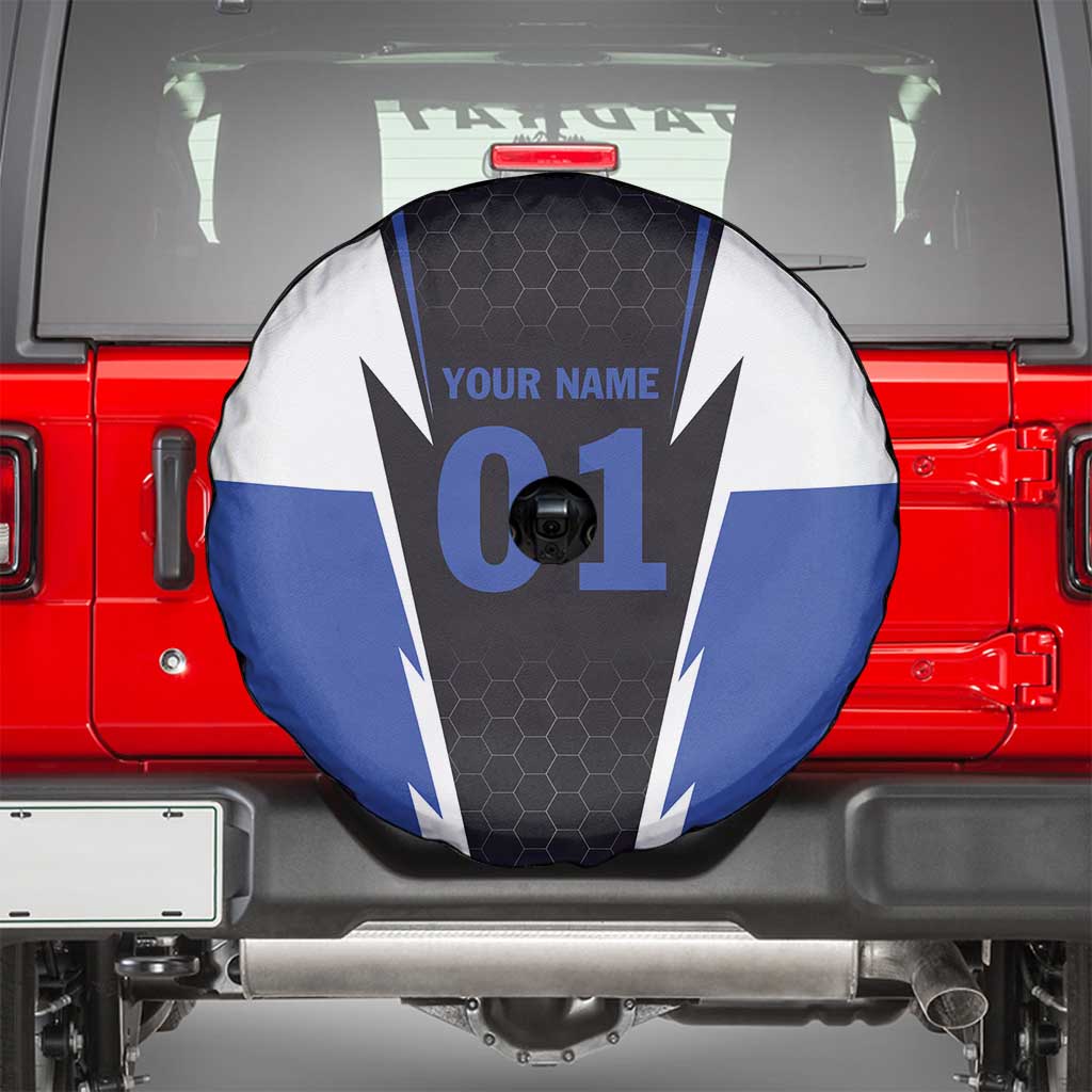 Personalized Bass Fishing Spare Tire Cover Jumping Fish and Blue White Lightning Pattern Design - Wonder Print Shop