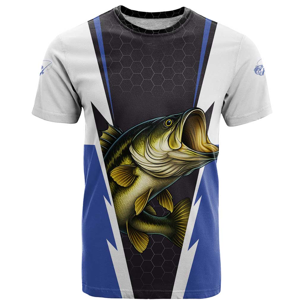 Personalized Bass Fishing T Shirt Jumping Fish and Blue White Lightning Pattern Design - Wonder Print Shop