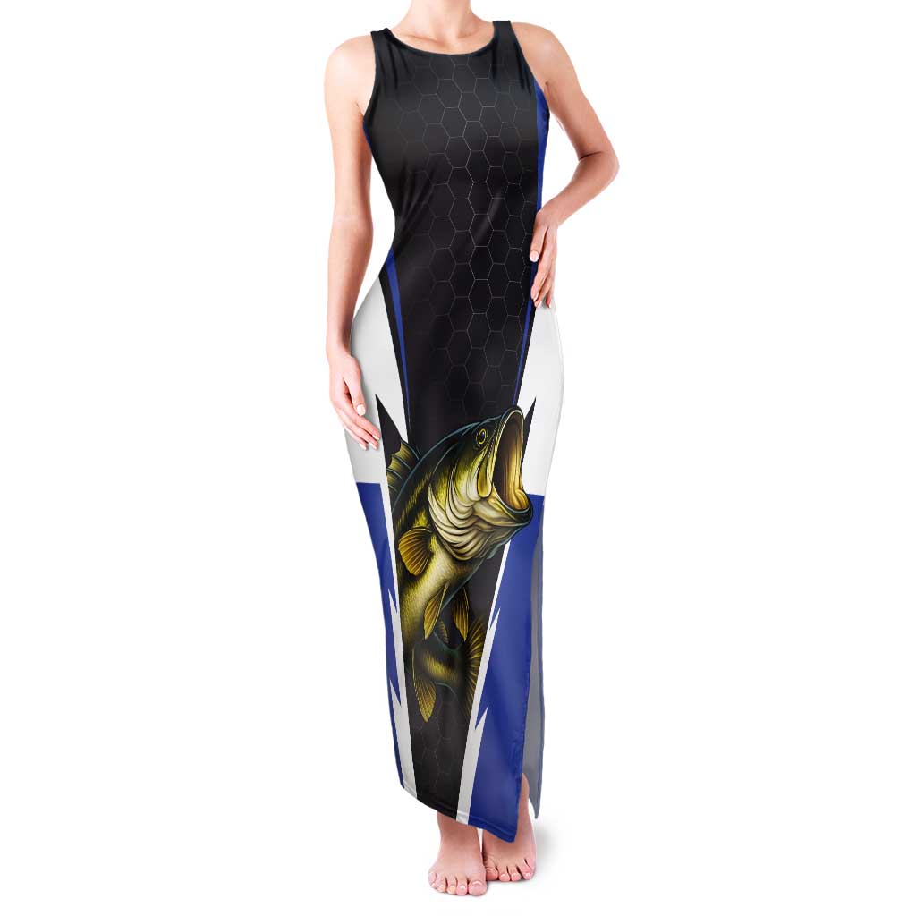 Personalized Bass Fishing Tank Maxi Dress Jumping Fish and Blue White Lightning Pattern Design - Wonder Print Shop