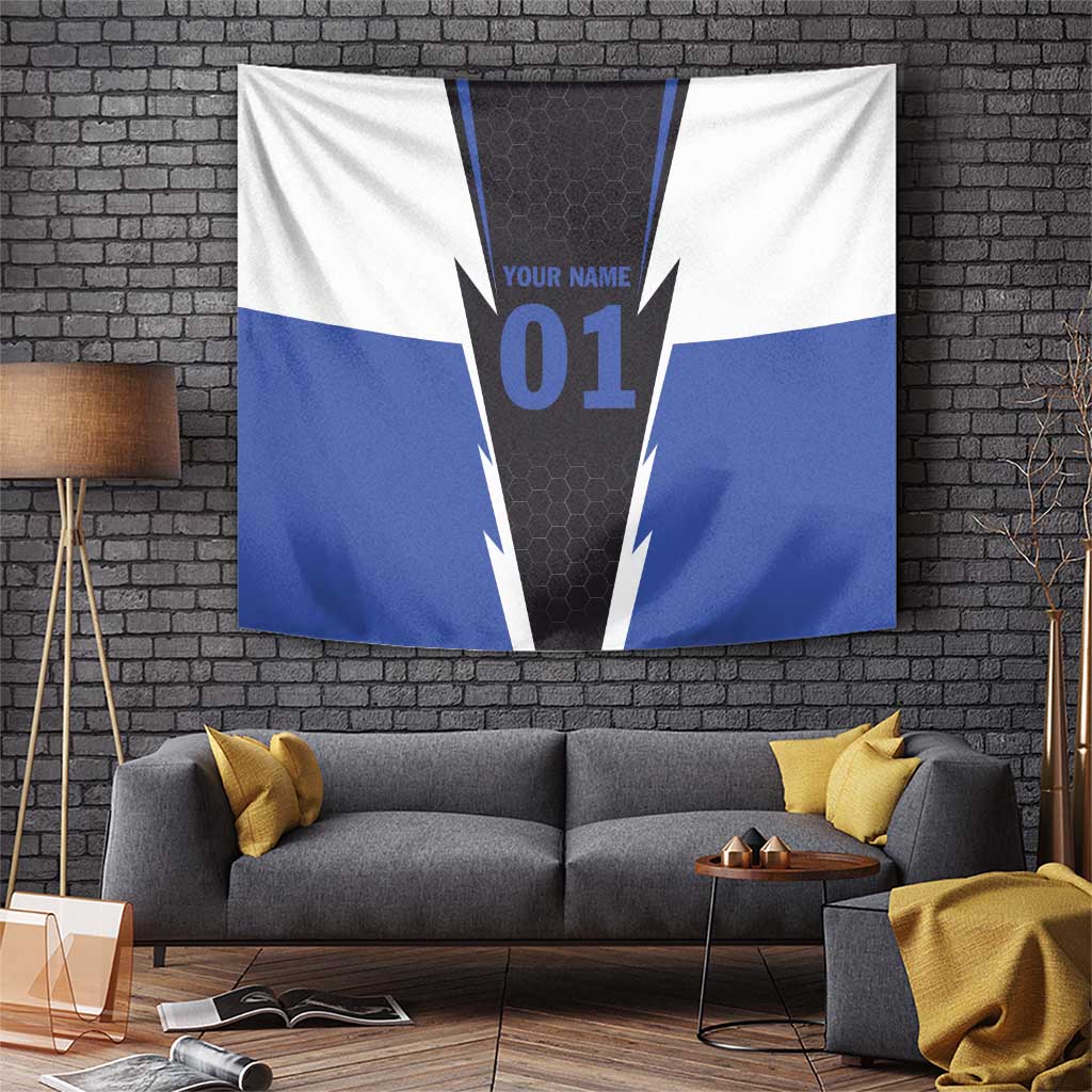 Personalized Bass Fishing Tapestry Jumping Fish and Blue White Lightning Pattern Design - Wonder Print Shop