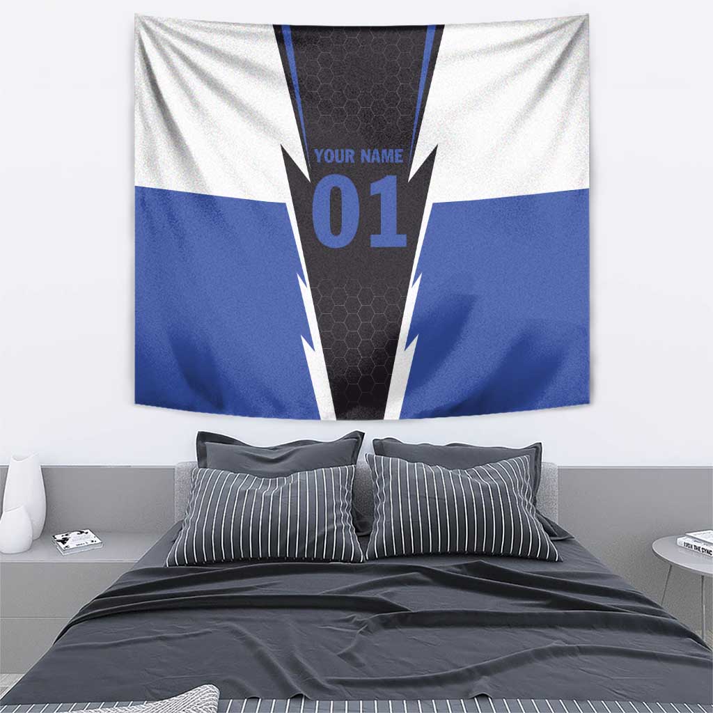 Personalized Bass Fishing Tapestry Jumping Fish and Blue White Lightning Pattern Design - Wonder Print Shop