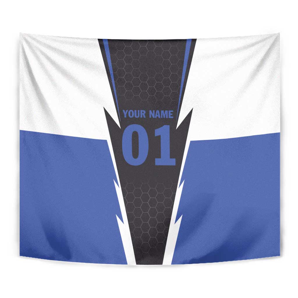 Personalized Bass Fishing Tapestry Jumping Fish and Blue White Lightning Pattern Design - Wonder Print Shop