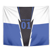 Personalized Bass Fishing Tapestry Jumping Fish and Blue White Lightning Pattern Design - Wonder Print Shop