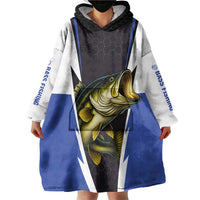 Personalized Bass Fishing Wearable Blanket Hoodie Jumping Fish and Blue White Lightning Pattern Design - Wonder Print Shop