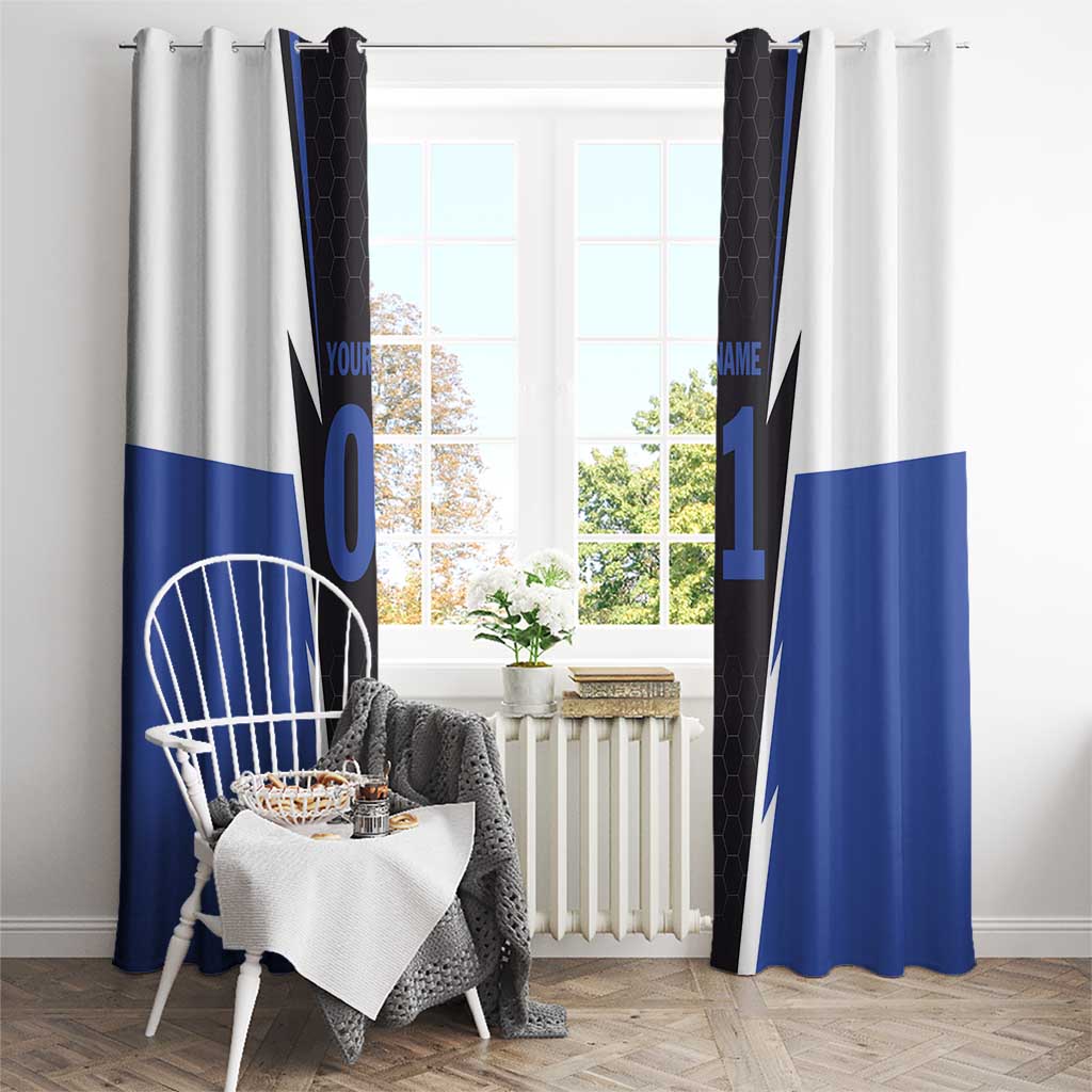 Personalized Bass Fishing Window Curtain Jumping Fish and Blue White Lightning Pattern Design - Wonder Print Shop