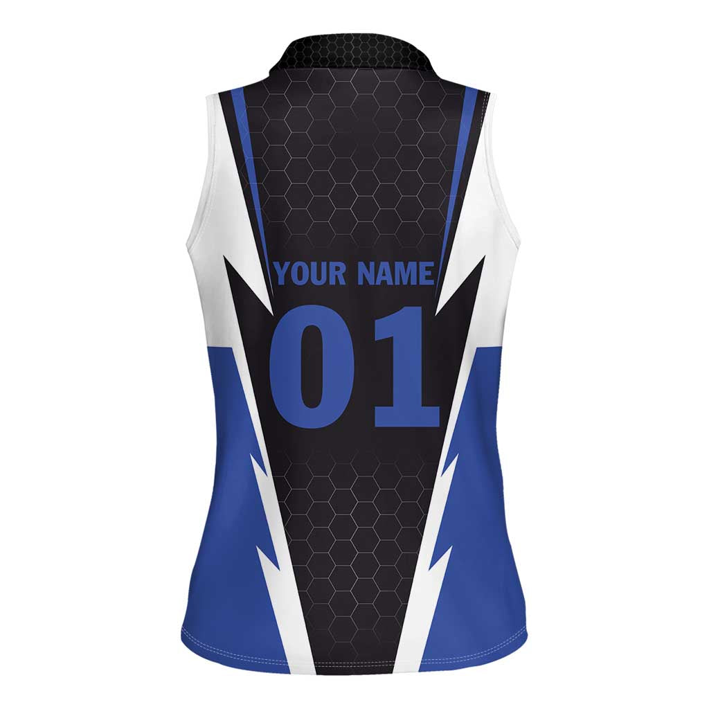 Personalized Bass Fishing Women Sleeveless Polo Shirt Jumping Fish and Blue White Lightning Pattern Design - Wonder Print Shop