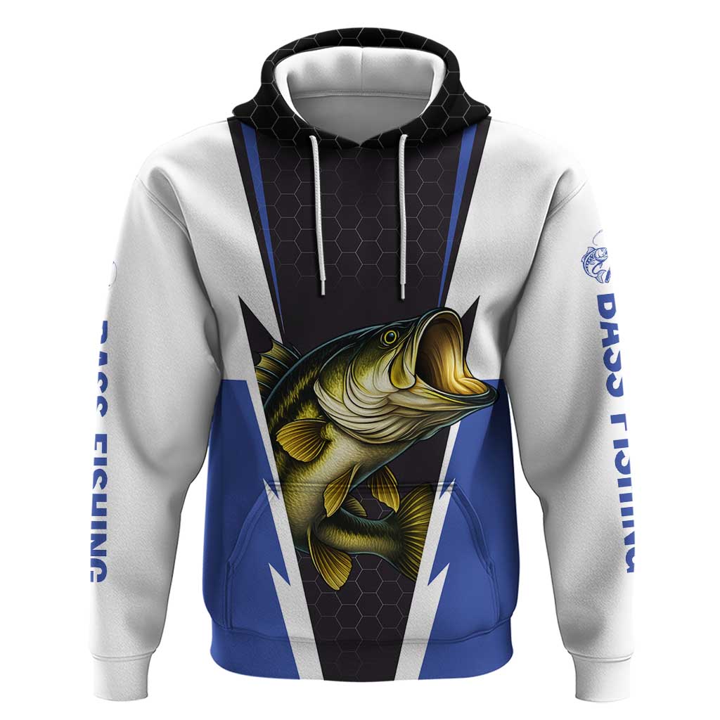 Personalized Bass Fishing Zip Hoodie Jumping Fish and Blue White Lightning Pattern Design - Wonder Print Shop