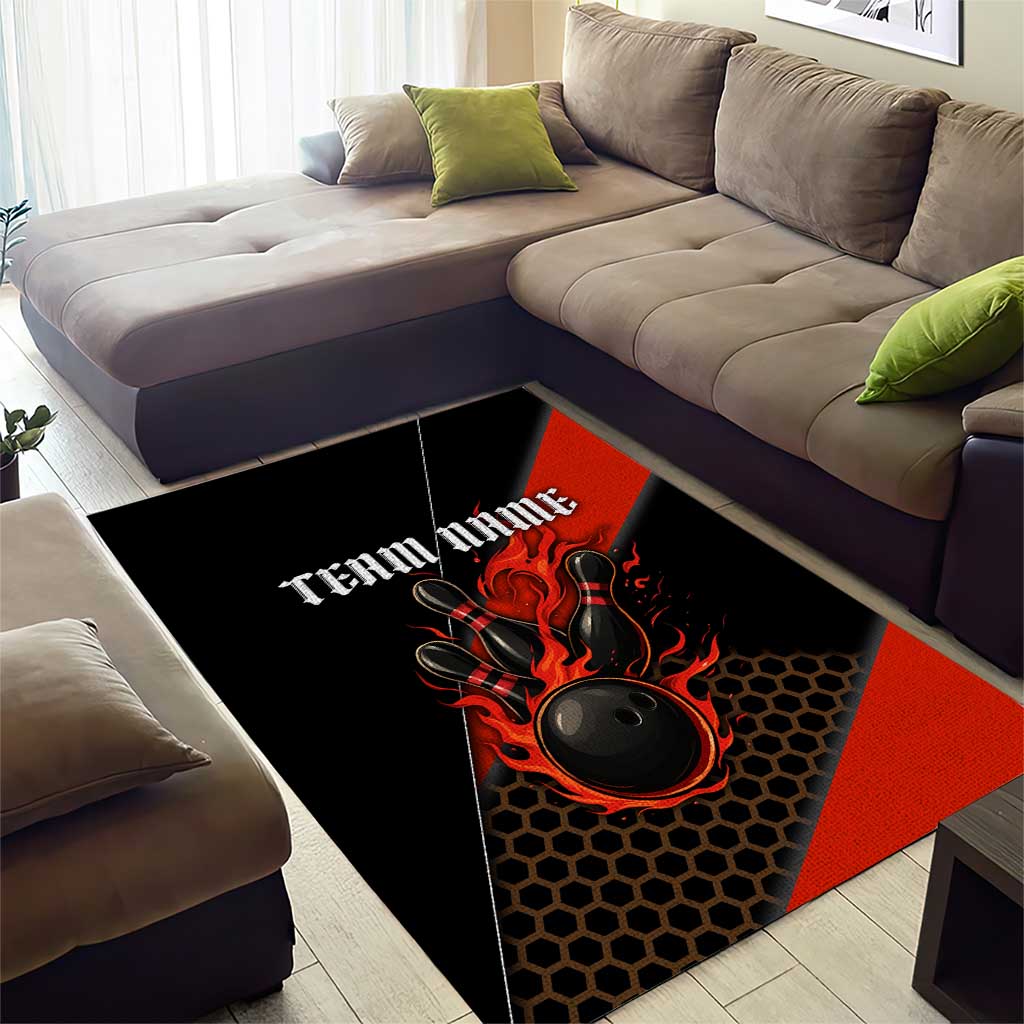 Personalized Bowling Tournament Area Rug Ball Strike Black And Red Custom Bowling Team - Wonder Print Shop