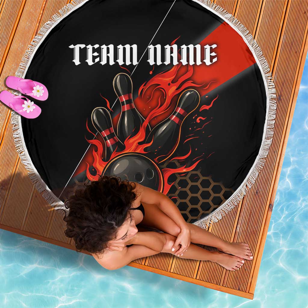 Personalized Bowling Tournament Beach Blanket Ball Strike Black And Red Custom Bowling Team - Wonder Print Shop