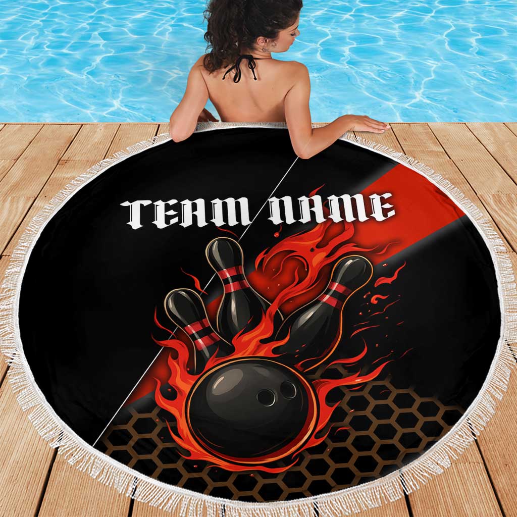 Personalized Bowling Tournament Beach Blanket Ball Strike Black And Red Custom Bowling Team - Wonder Print Shop
