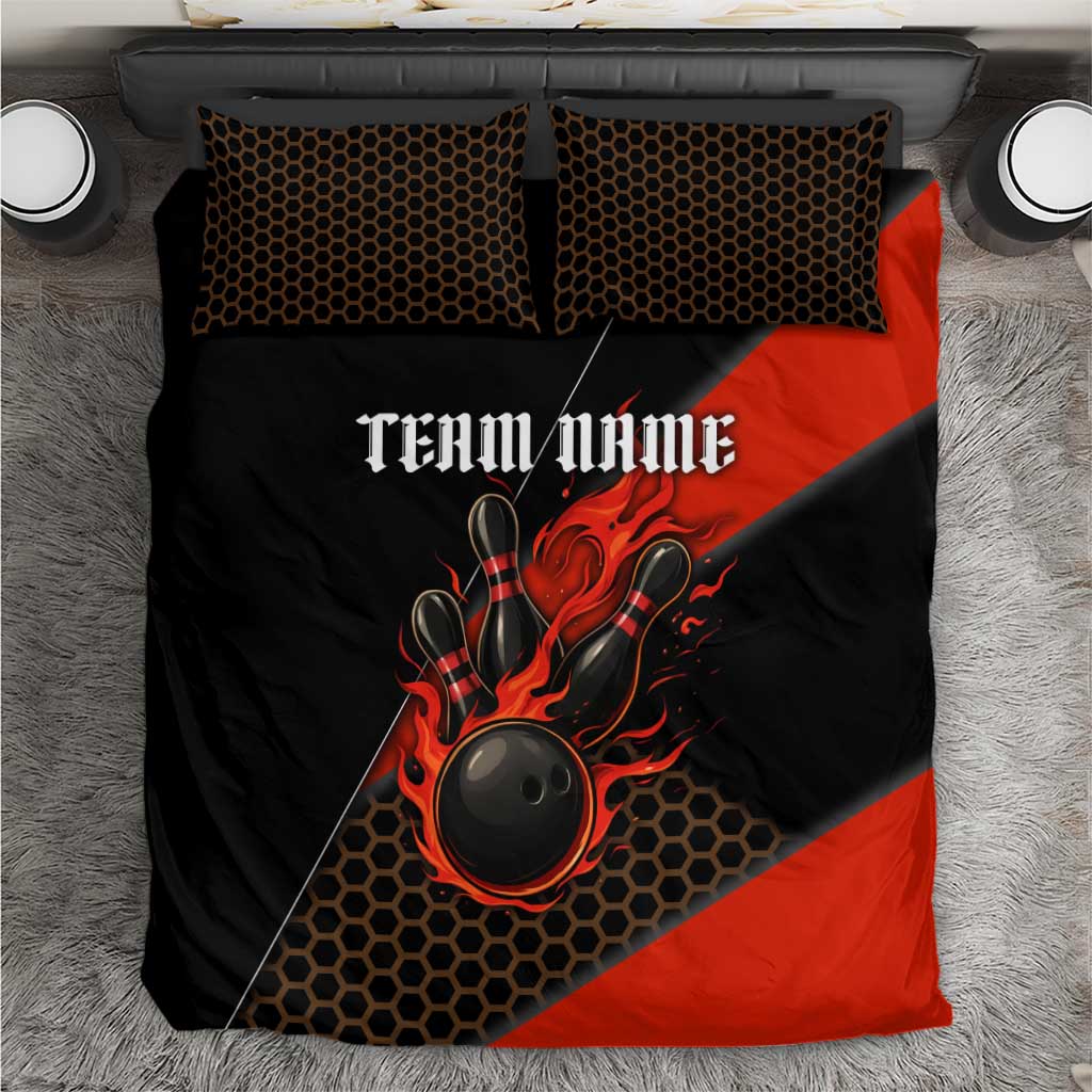 Personalized Bowling Tournament Bedding Set Ball Strike Black And Red Custom Bowling Team - Wonder Print Shop
