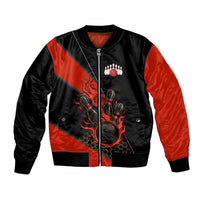 Personalized Bowling Tournament Bomber Jacket Ball Strike Black And Red Custom Bowling Team - Wonder Print Shop
